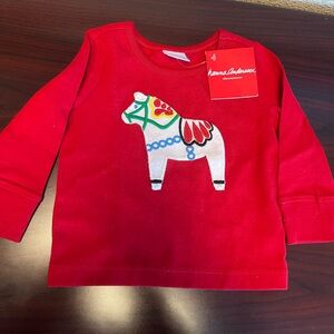 Hanna Andersson Red Long-Sleeve Top with White Dala Horse Embroidery